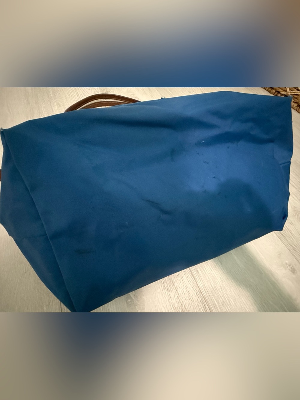 Longchamp Blue Women's Tote Bag with Brown Trim - Picture 3 of 4